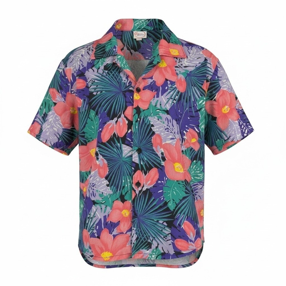 American Directions Hawaiian Shirt Womens 10 Medium Multicolor Floral Rayon USA